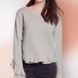 Code x Mode by Nordstrom Gray Ruffle Cropped Distressed Sweatshirt Med NWOT